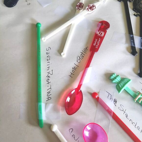 37 Pcs Swizzle Stir Sticks Barware Hotel Restaurant Travel Lodge Vtg Advertising - Picture 16 of 16